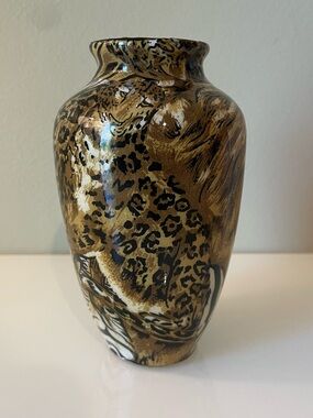 Vintage La Vie African Animal Safari Collage Ceramic Vase
